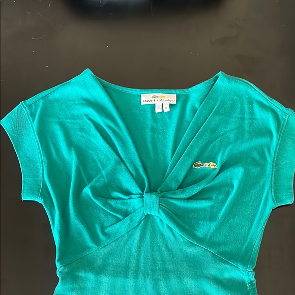 Lacoste & Malandrino EUC Teal Green Fitted Short Sleeve, Fitted Back Women’s Top - Picture 4 of 10
